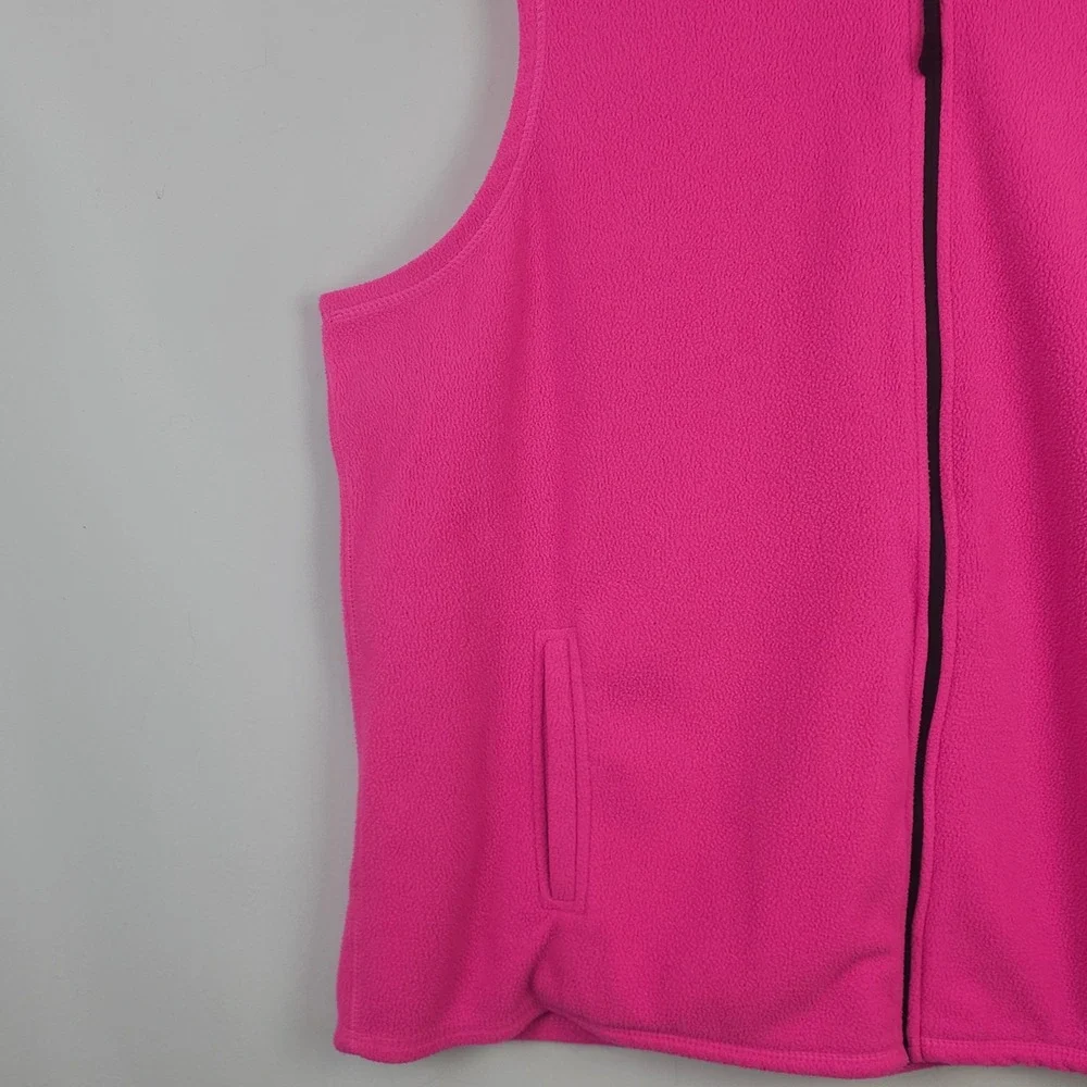 Womens 1X Hot Pink Fleece Zip Up Vest Sleeveless‎ Pocket Casual Layer Outdoors - Picture 11 of 12